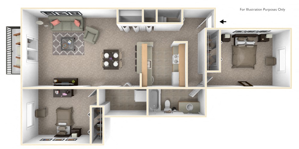 Floor plan for 2 beds, 1 bath, 900 sqft